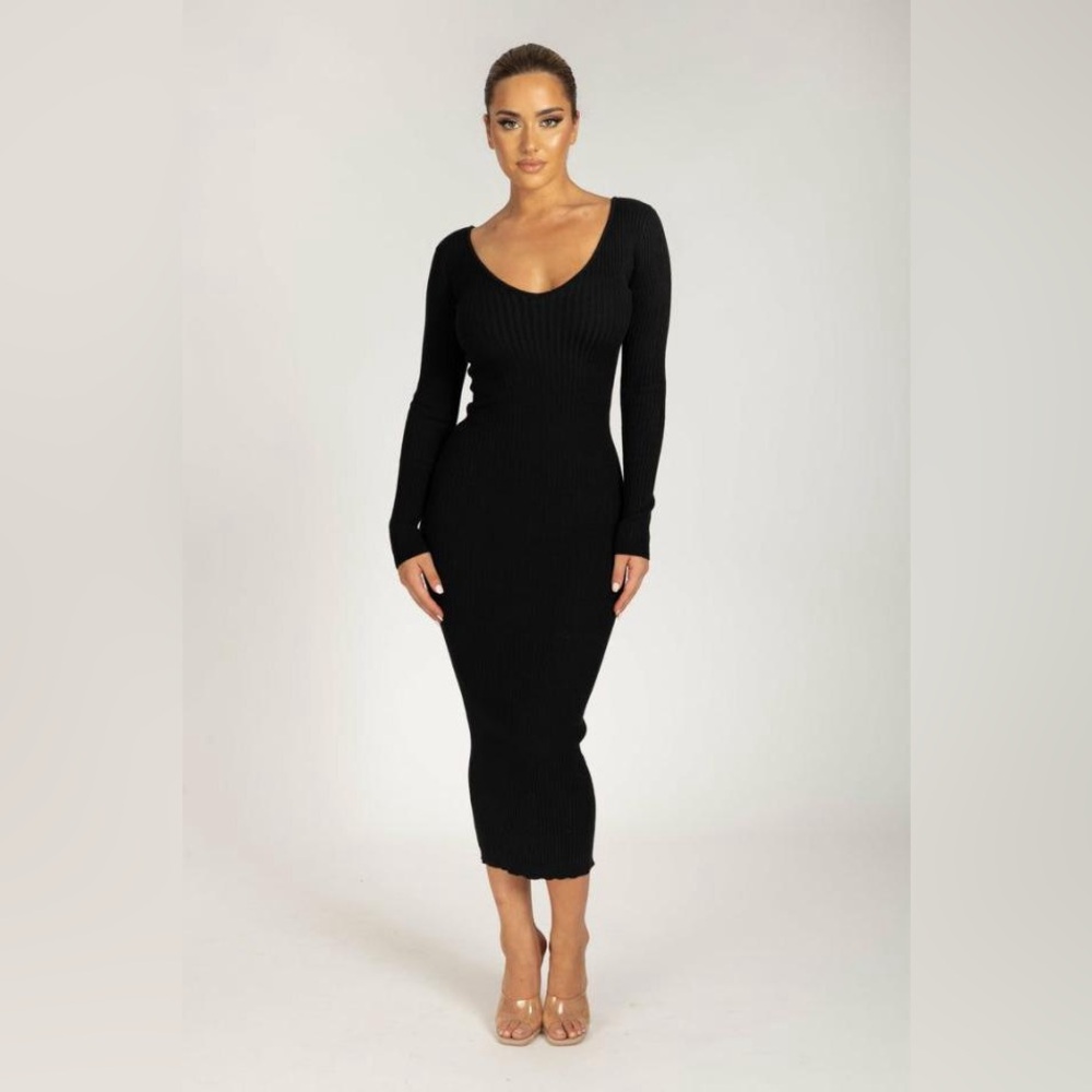 NWT Meshki Black Nina Long Sleeve Midi Knit Dress in Size Small